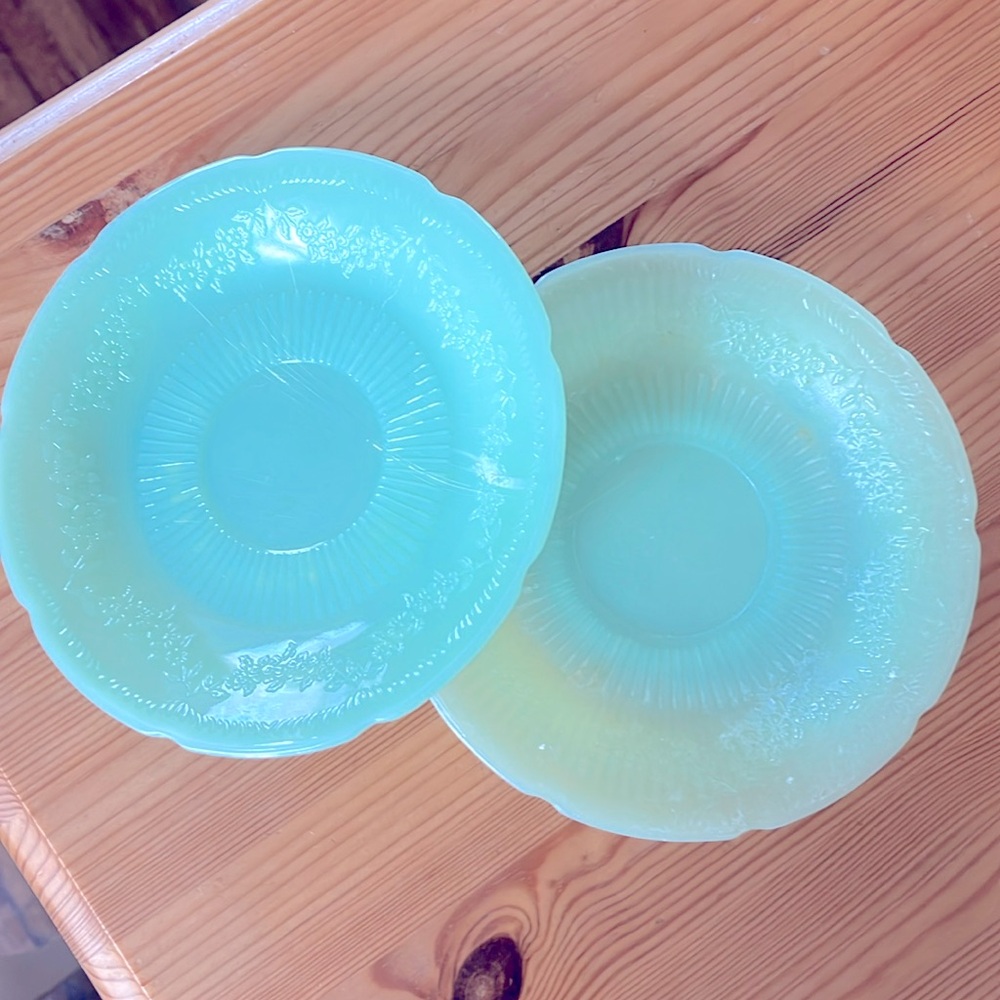 2 Jadeite Alice Saucers